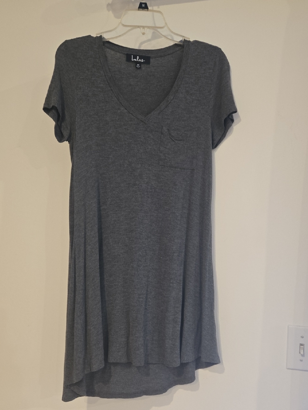 Lulu's Charcoal Gray V-Neck High-Low Tunic Dress